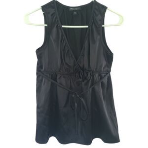I.N. Studio Woman’s Sz Petite M Satin Black Dressy Tank Top With Rosette NEW
